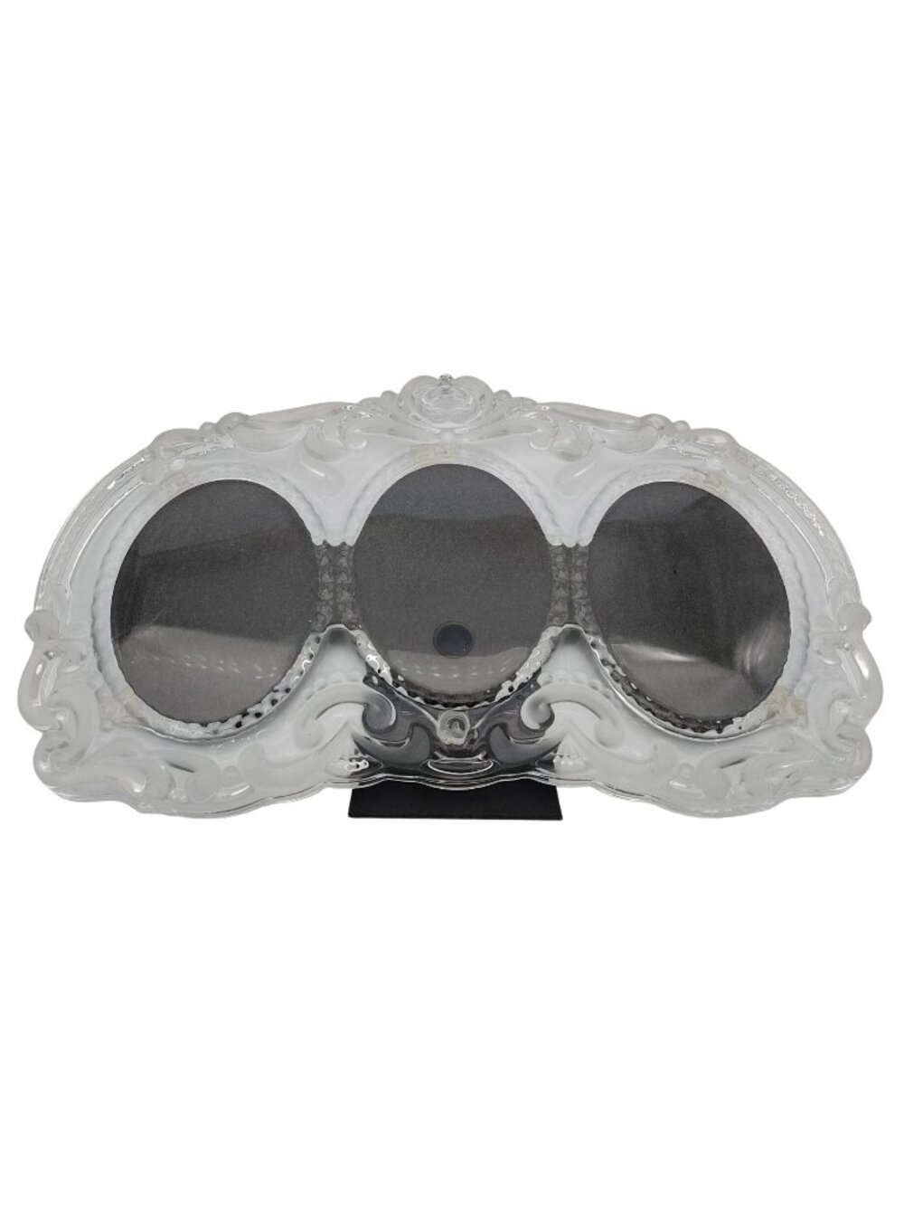 Ornate Triple Picture Frame Frosted Glass Baroque Heavy Anniversary Wedding